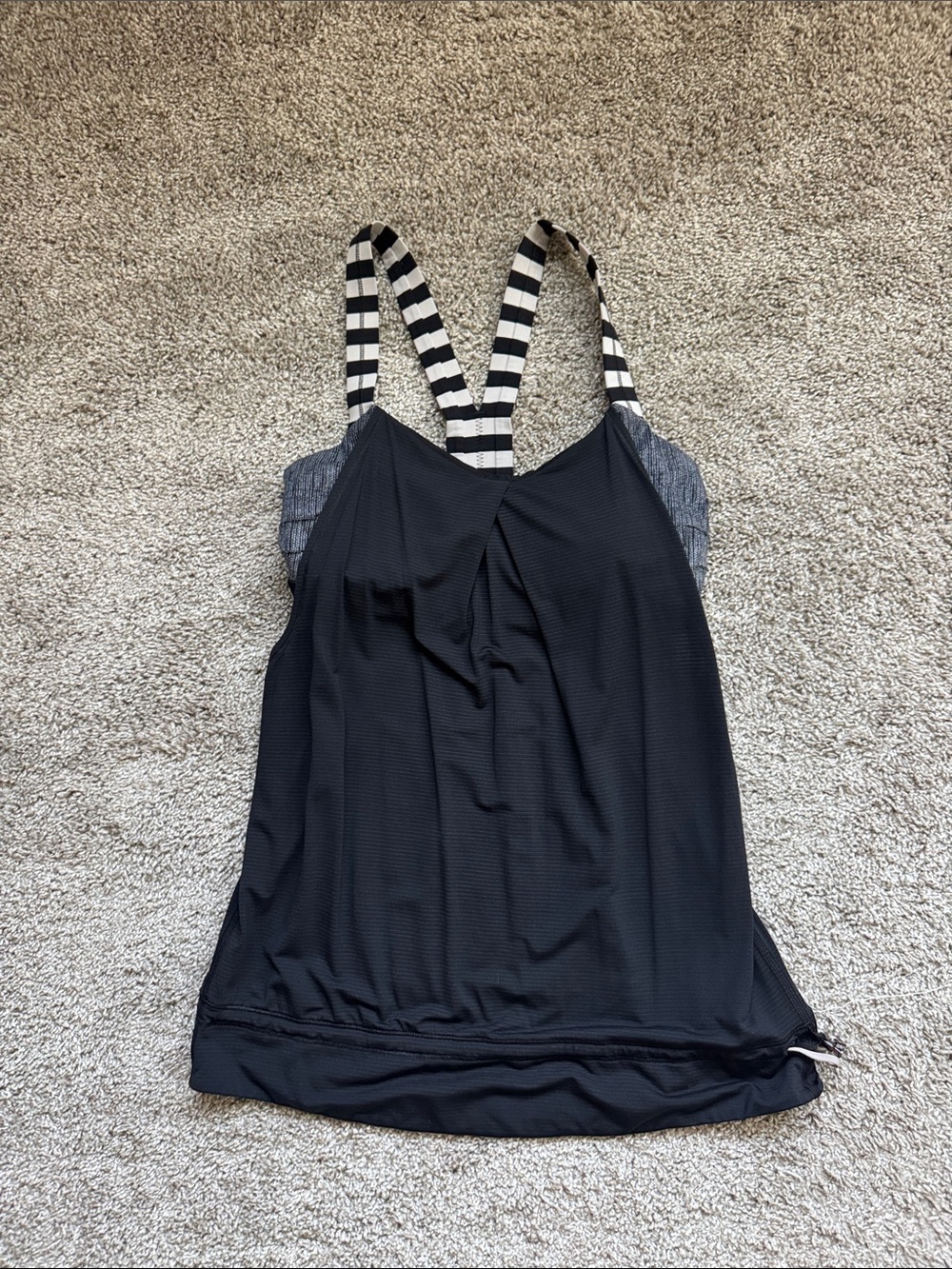 lululemon athletica Black Tank with Black-and-White Striped Straps
